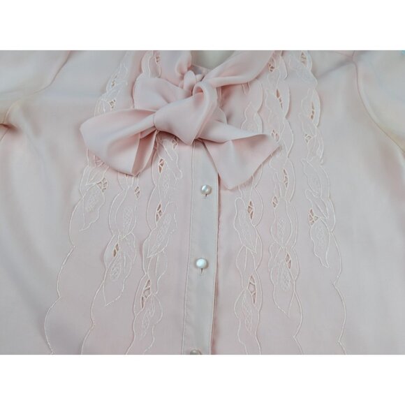 Vintage Susan Hutton Soft Pink Size 8 Blouse Button Down Shirt tie READ - Picture 4 of 16